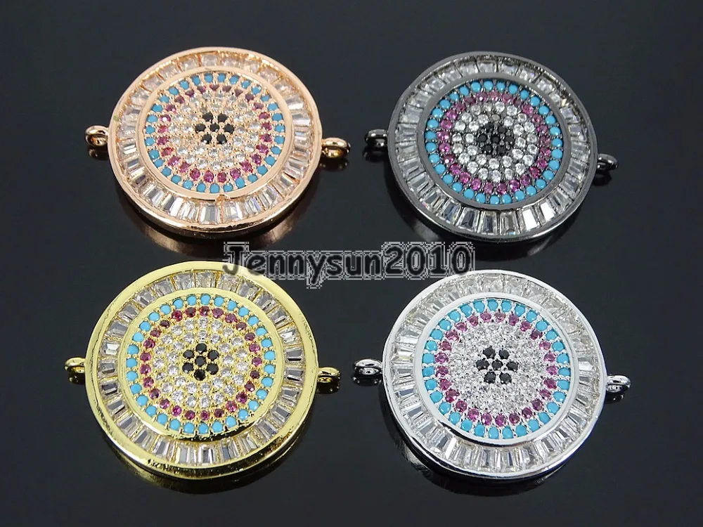 

Multicolor Zircon Gems Stones Pave Round Disk Bracelet Connector Charm Beads Silver Gold 10Pcs/Pack