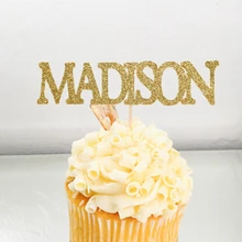 Блестящий кекс custom пользовательское имя украшения на день рождения свадебные зубочистки для новобрачных, вечеринка в честь новорождённого вечерние украшения