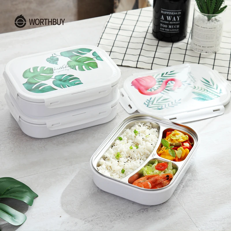 WORTHBUY японский цветной узор Bento Box 304 Ланч бокс из нержавеющей стали с отсеками для
