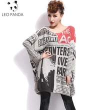 Новая мода осень Вязание свитер Для женщин Мода с буквенным принтом футболка свободные макси с длинными рукавами и круглым вырезом Женская футболка C 117