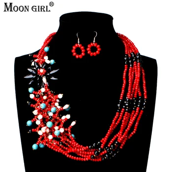 

MOON GIRL Multi-layer Anniversary Jewelry Set Res Crystal Statement Necklace Drop Earring Set Women Collares Hyperbole Jewelry