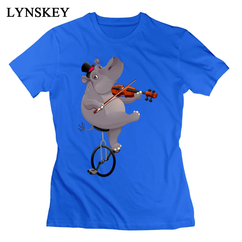 LYNSKEY 100% Cotton Tops Shirt Funny hippo on an unicycle for Women Slim Fit T-Shirt Funny Cute Crewneck Short Sleeve Clothing Shirt white