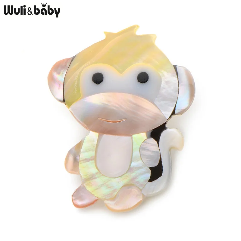 

Wuli&Baby Natural Shell Monkey Brooches For Women And Men Cute Monkey Animal Banquet Weddings Brooch Christmas Gifts