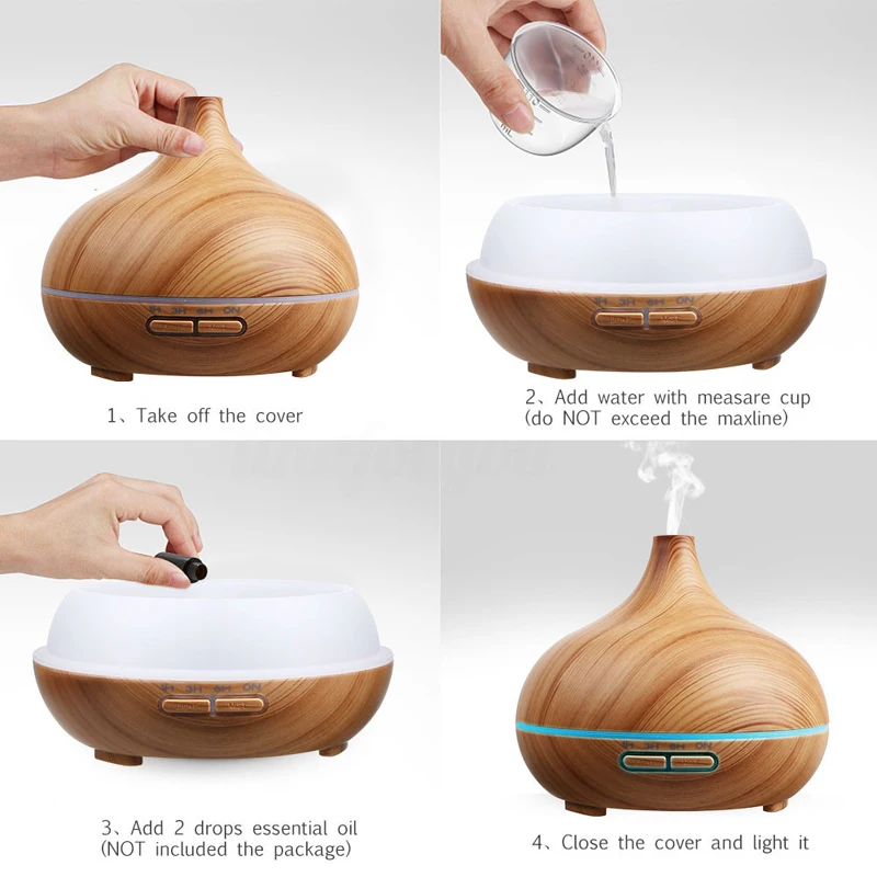 300ml Air Humidifier Essential Oil Diffuser Aroma Lamp Aromatherapy Electric Aroma Diffuser Mist Maker for Home-Wood