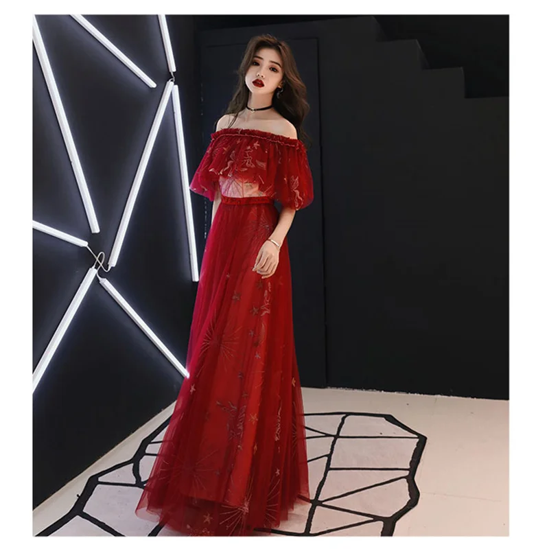 

it's YiiYa Prom Dress Off Shoulder Embroid Tulle Long Dresses Women Party Night Lace Cape Vestidos de Gala Plus Size 2019 E482