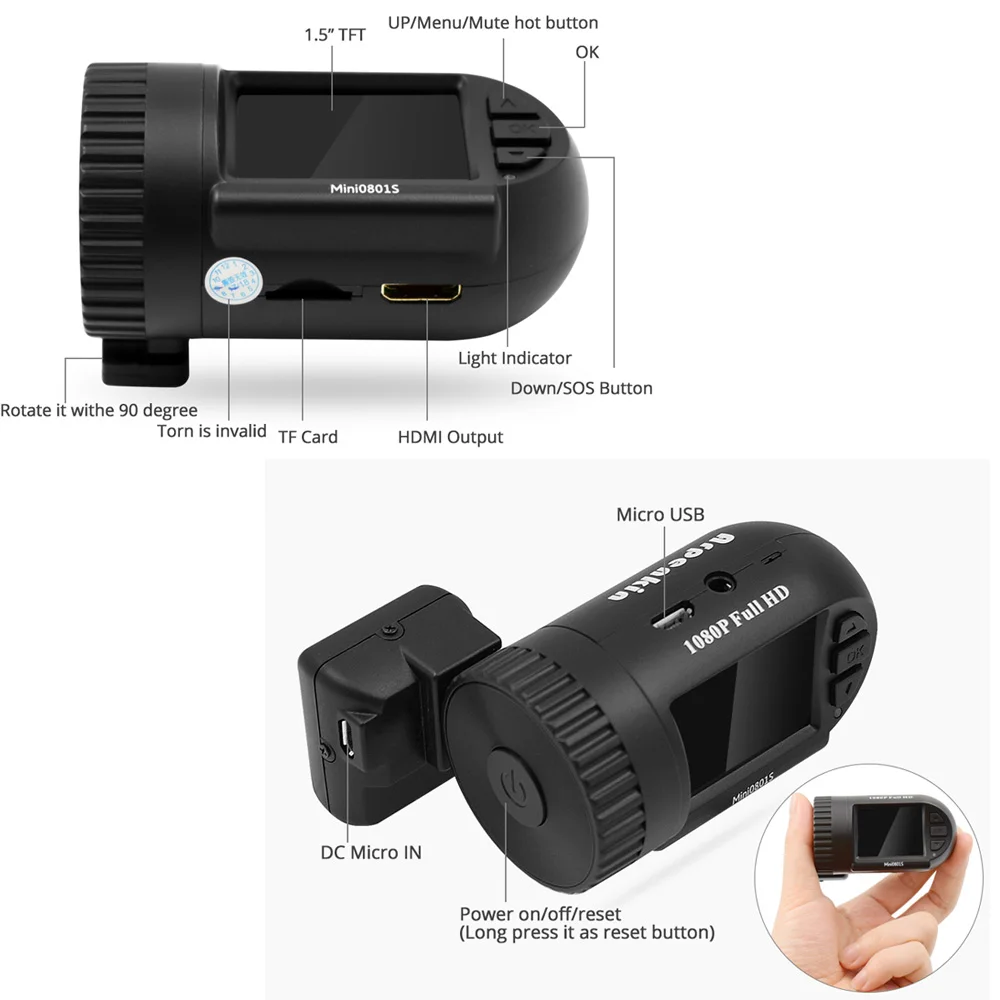 Arpenkin Mini 0801S Автомобильный видеорегистратор 1080P 30fps H.264 WDR Cyclic GPS DVR видео