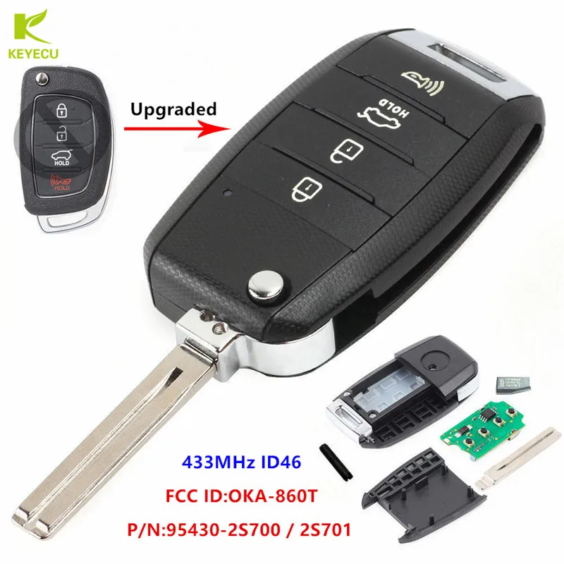 

KEYECU Replacement Upgraded Flip Remote Key Fob 433MHz ID46 for Hyundai Tuscon 2011 2012 2013 2014 P/N: 95430-2S700