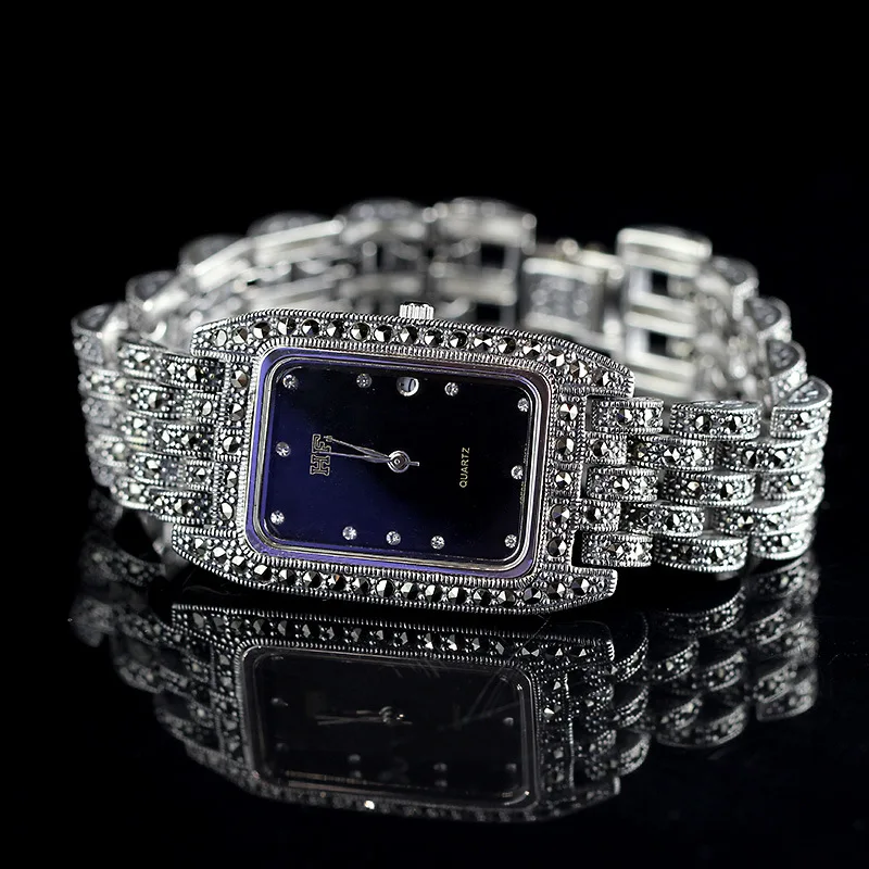 S925 pure silver jewelry Thailand delicateness craft Thai silver square lady Bracelet Watch