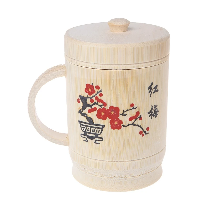 Традиционная китайская живопись ручной работы Природный бамбук, чашка крышка набор для чайной воды#0622