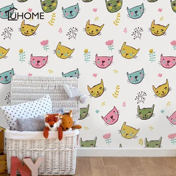 

Cartoon Cats Mural Art Wallpaper Roll High Quality PVC Self Adhesive Wall Stickers for Kids Room Childs Bedroom Home Decor