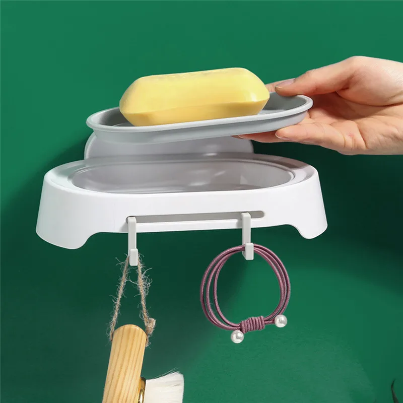 

Bathroom Soap Box Racks Soap Dish Free Punching Soap Holder No Trace Stickers Suction Cup Wall Hanging Bathroom Drain Soap