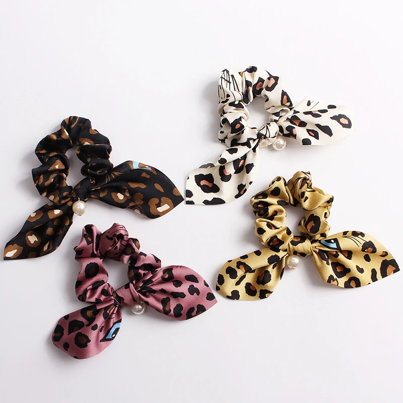

1PC Leopard Print Women Scrunchie Bow Rabbit Ear Hair Rope Lady Hair Ties Large Intestine Elastic Hair Ring Hair Bands Headwear