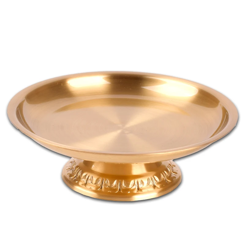 

Smooth Surface Brass Compote Copper Alloy Tray Classical Style Fruit Plate For Buddha Temple Decor, Buddhist Supplies