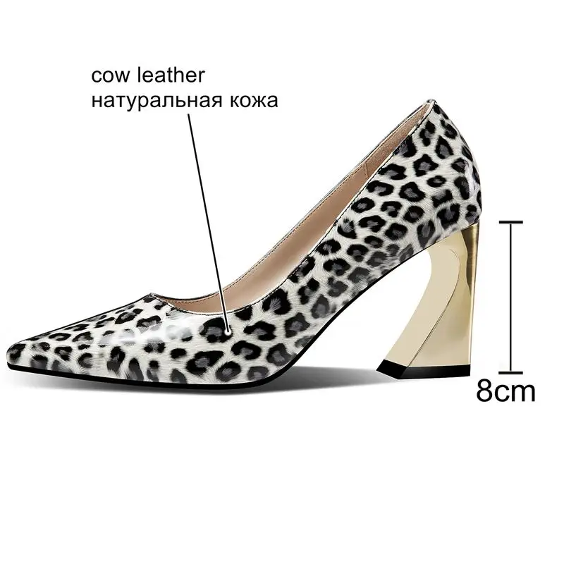 ALLBITEFO Leopard Print genuine leather women high heels pointed toe fashion sexy high heel shoes girls party heel women shoes