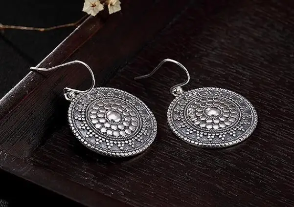 

Sterling S925 925 silver Drop Earrings round for woman vintage earring 27*24MM