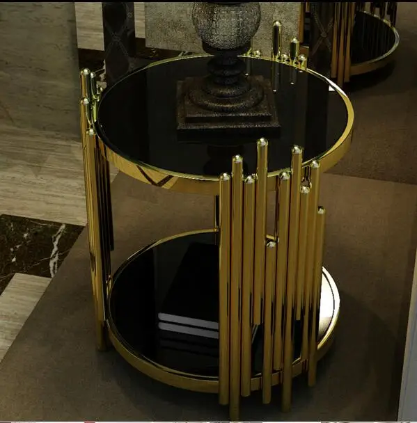 Modern toughened glass small tea table black white corner several sofa edge a few small door model small side table..
