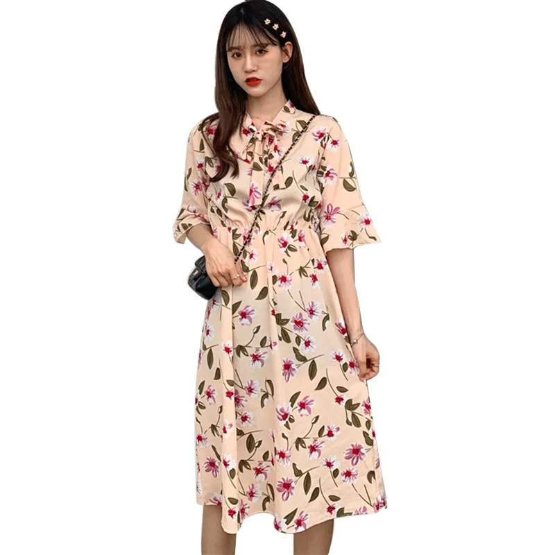 

Hot 2019 Sweet Floral Print Half Flare Sleeve A-Line Beach Dress Summer Boho Sundress New Sweet Women Dress