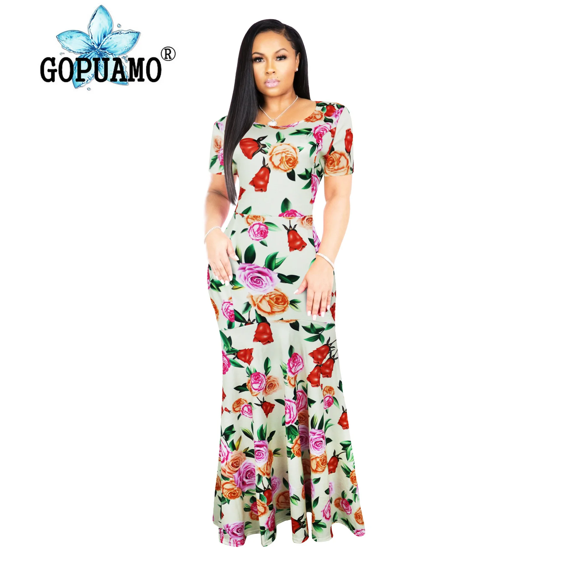 

High 2018S-5XLQuality New Fashion Designer Maxi Dress Women's half Sleeve deep v neck Printed Celebrity Party Long Dress