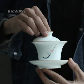 

WIZAMONY Chinese 105ml WIZAMONY Tea Set Gaiwan Hand Painted High Quality Teapot Jingdezhen Ceramic Porcelain Celadon