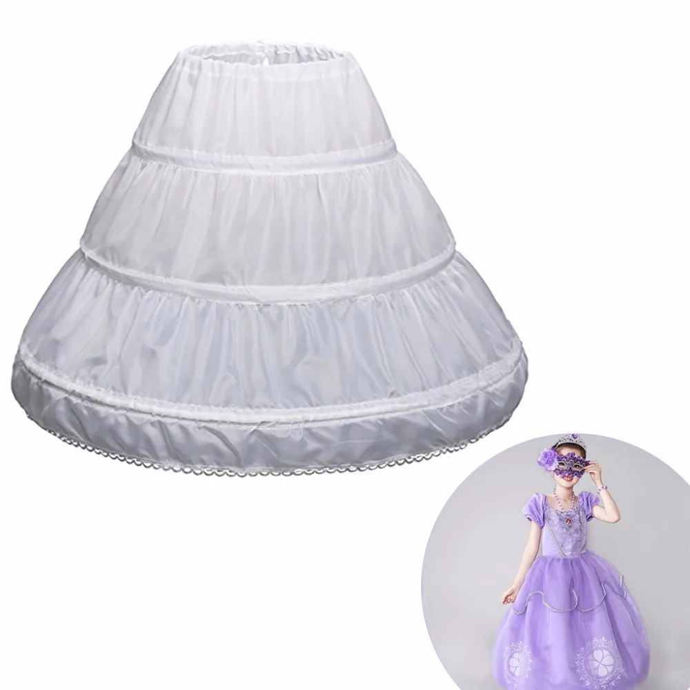 Girls Dress Children Petticoat 3 Hoops One Layer Kids Crinoline Lace Trim Flower Girl Dress Underskirt Elastic Waist Drawstring