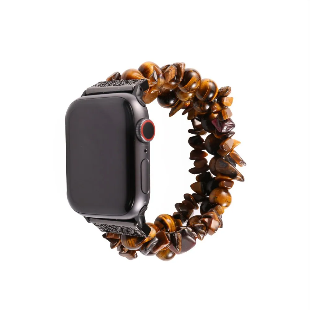 Ручной работы Для женщин Агат ремешок для наручных часов Apple Watch серии 1 2 3 4 5 на драгоценные эластичный браслет с камнями для наручных часов iWatch 38/40 мм/42 44 мм Длина браслета
