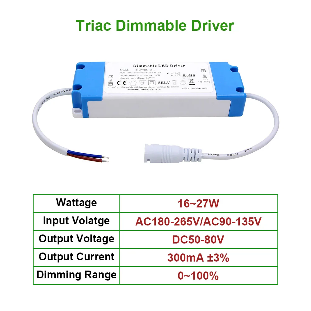5~ 27 Вт трансформаторы безопасный Пластик корпус светодиодный симисторный регулируемый привод AC90-265V 300mA Питание адаптер для Светодиодный ламп - Цвет: 16-27W