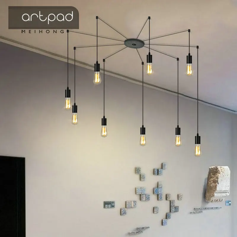 

Newest Designer DIY Ceiling Light with Long Cable Wrought Iron Retro Industrial Loft Black Spider Lamp LED Ceiling Hanging Light