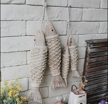 

Style Mediterranean Wooden Hanging Fish Village Decorated With And Handicrafts Animal Wall Decoration Marine Decor 2pcs/set