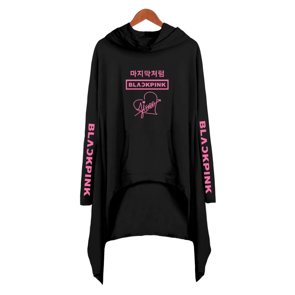 

2019 new fashion Kpop hooded dress blankpink member signature printing women long slevee dress plus size