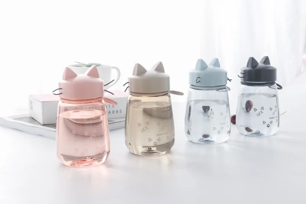 New Creative cute Cat water bottle Leakproof portable Sports plastic kettle Home office student picnic kettle kids water bottle