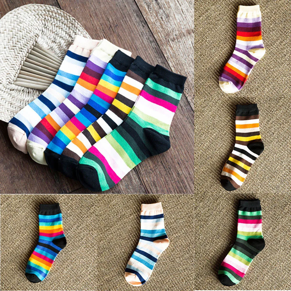 

Striped Socks 1Pairs Fashion Womens Comfortable Casual Cotton Rainbow Socks Short Ankle Funny Socks