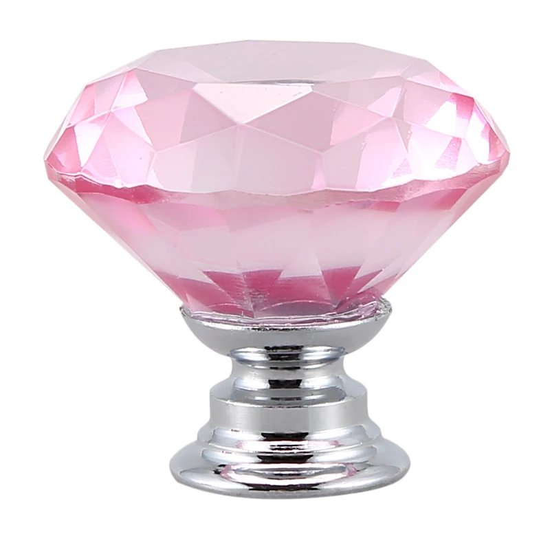 Pink Горячее предложение, 5 х хрустальных стеклянных ручек с алмазной огранкой, дверные ручки для кухонного шкафа, ручки для ящиков с винтом для украшения дома - Цвет: Pink