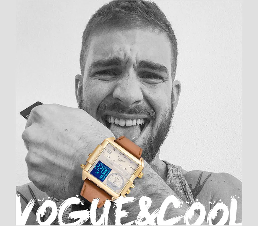 Mens Watches Top Brand Luxury BOAMIGO Wrist Watches for Men Sport Leather Band Military Chronograph Digital Watch Rectangle Case (17)