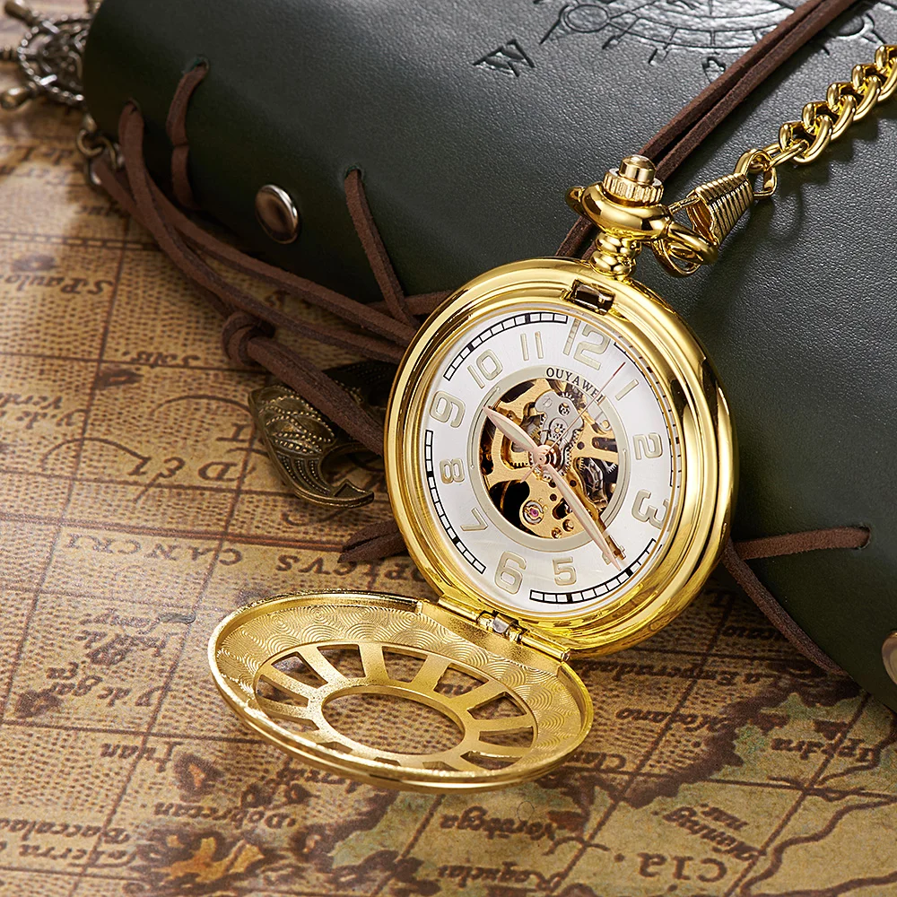 Luxury Brand OYW Full Steel Case Gold White Dial Pocket Watch Men Mechanical Hand Wind Pocket Fob Watch Pendant Watch Relogios Luxury Brand OYW Full Steel Case Gold White Dial Pocket Watch Men Mechanical Hand Wind Pocket Fob Watch Pendant Watch Relogios