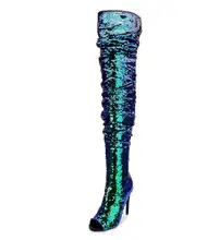 Hot Selling Black Gold Glitter Over The Knee Boots Womens Peep Toe Fashion Zipper Long Boots Bling Bling Sequin Women High Boots hot selling women solid blue denim leather over the knee peep toe boots autumn fashion platform side zipper cut out lace booties