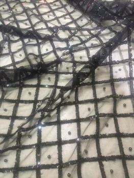 

Black embroidery guipure lace fabric with beads and sequins H2669 for wedding dress/evening dress ship by dhl