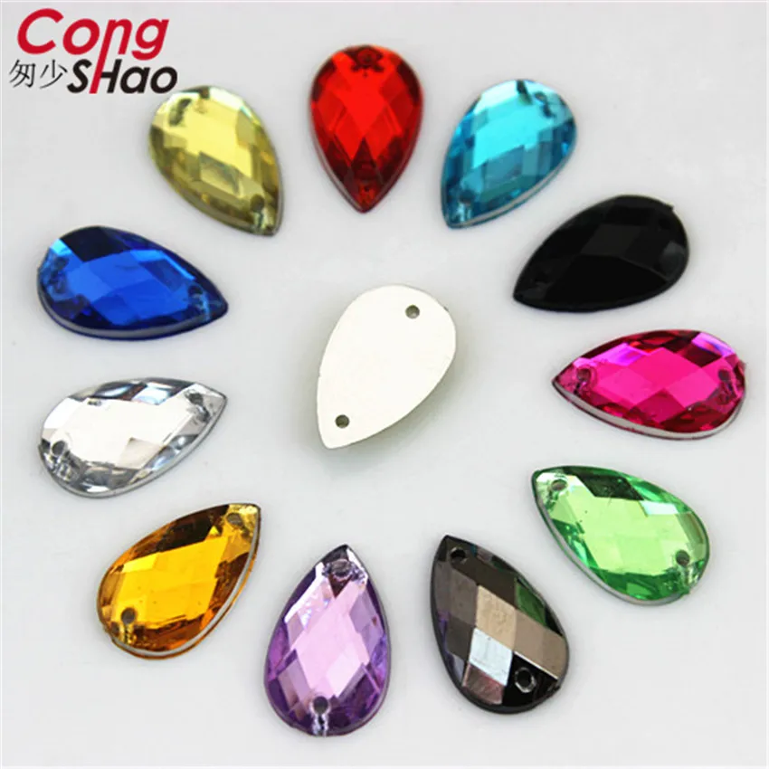 

Cong Shao 100pcs 8*13mm Acrylic Crystal Drop Rhinestones trim Stones flatback sewing 2 Hole costume Button Craft Decoration ZZ52