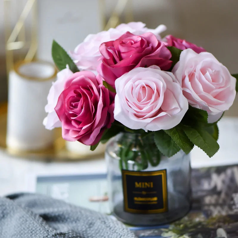 

YO CHO 1 Head Roses Artificial Flowers Silk Flower Bouquet Pink Peonies Fake Flowers Wedding Party Decorations Artificial Roses