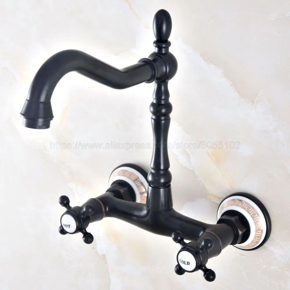 Bathroom Faucet Oil Rubbed Bronze Kitchen Mixer Tap Faucet Wall Mounted Dual Handle Hot And Cold Taps znf456