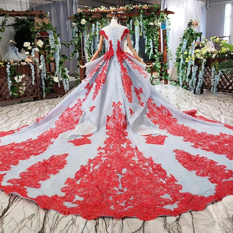 HTL541 с красным кружевом праздничный короткой юбкой серого цвета, для девочек, Круглая горловина с короткими рукавами и кружевами со шнуровкой сзади арабское вечернее платье vestido de festa longo azul claro