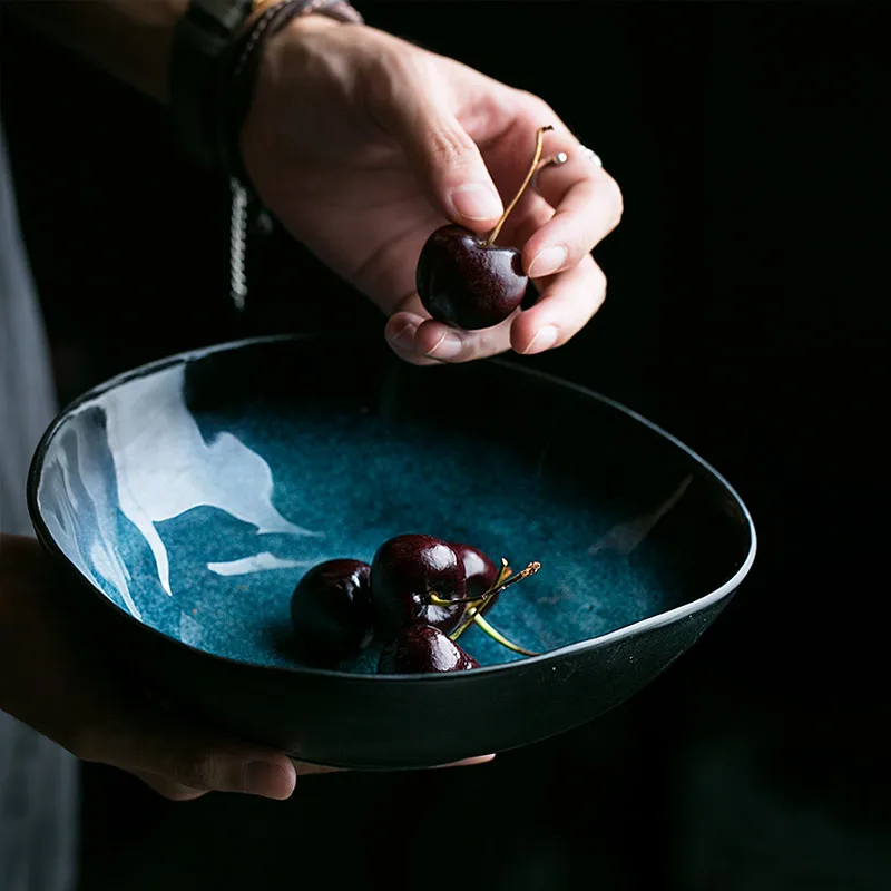 

high quality big soup irregular noodle bowl ceramic fruit bowl sim blye star view