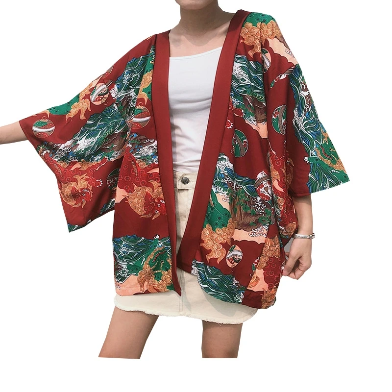 Женское кимоно, Пляжное кимоно, кардиган, блузка, женская рубашка юката, японская культурная одежда, уличная одежда, haori obi FF2039