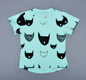 

Girls T-shirt cotton tee short sleeve fox bat print summer tops boys t shirt 0404 sylvia sis