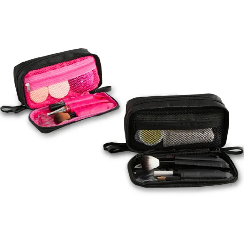 Mini Double Layer Cosmetic Bag Travel Organizer Functional Makeup Pouch Vanity Case Toiletry Brush Storage Accessories