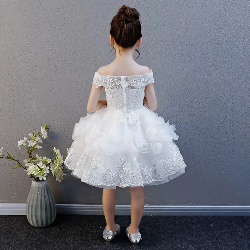 Новое летнее От 3 до 15 лет Детское белое кружевное платье принцессы на день рождения, свадьбу, вечеринку Детский костюм без рукавов платье для подростков