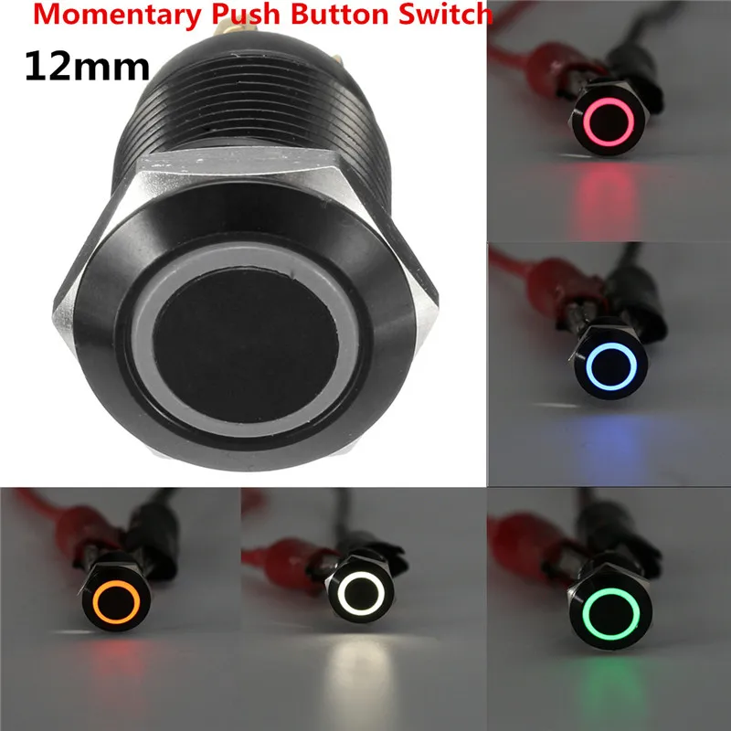 

1PC Black Metal 12mm 12V With 5 Colors LED Light Momentary Latching Push Button Switch Car Boat Waterproof ON/OFF