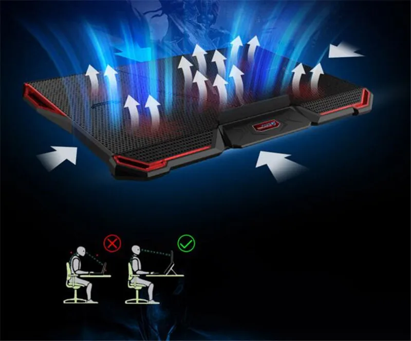 Охлаждающее устройство для ноутбука охлаждающая подставка с 5 шт Бесшумными Вентиляторами со Светодиодами USB 2.0 Регулируемая Подставка Для Ноутбука для Ноутбука 12"13"14"15"17"
