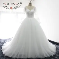 Роза Moda одежда с длинным рукавом свадебное платье с v-образным вырезом арабские подвенечные платья сверкающий шар платье 2019