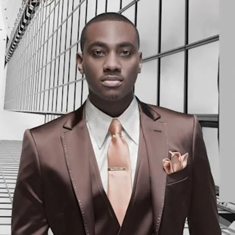 

Brown Satin Men Suit Formal Italian Design Tuxedo Custom Stylish 3 Piece Blazer Masculino suits 2017 (Jacket+Pants+Vest+Tie)
