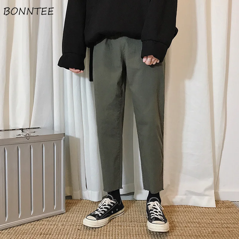 

Pants Men Solid Simple All Match Loose Elastic Waist High Quality Mens Comfortable Hot Sale Trousers Students Fashion Chic Daily